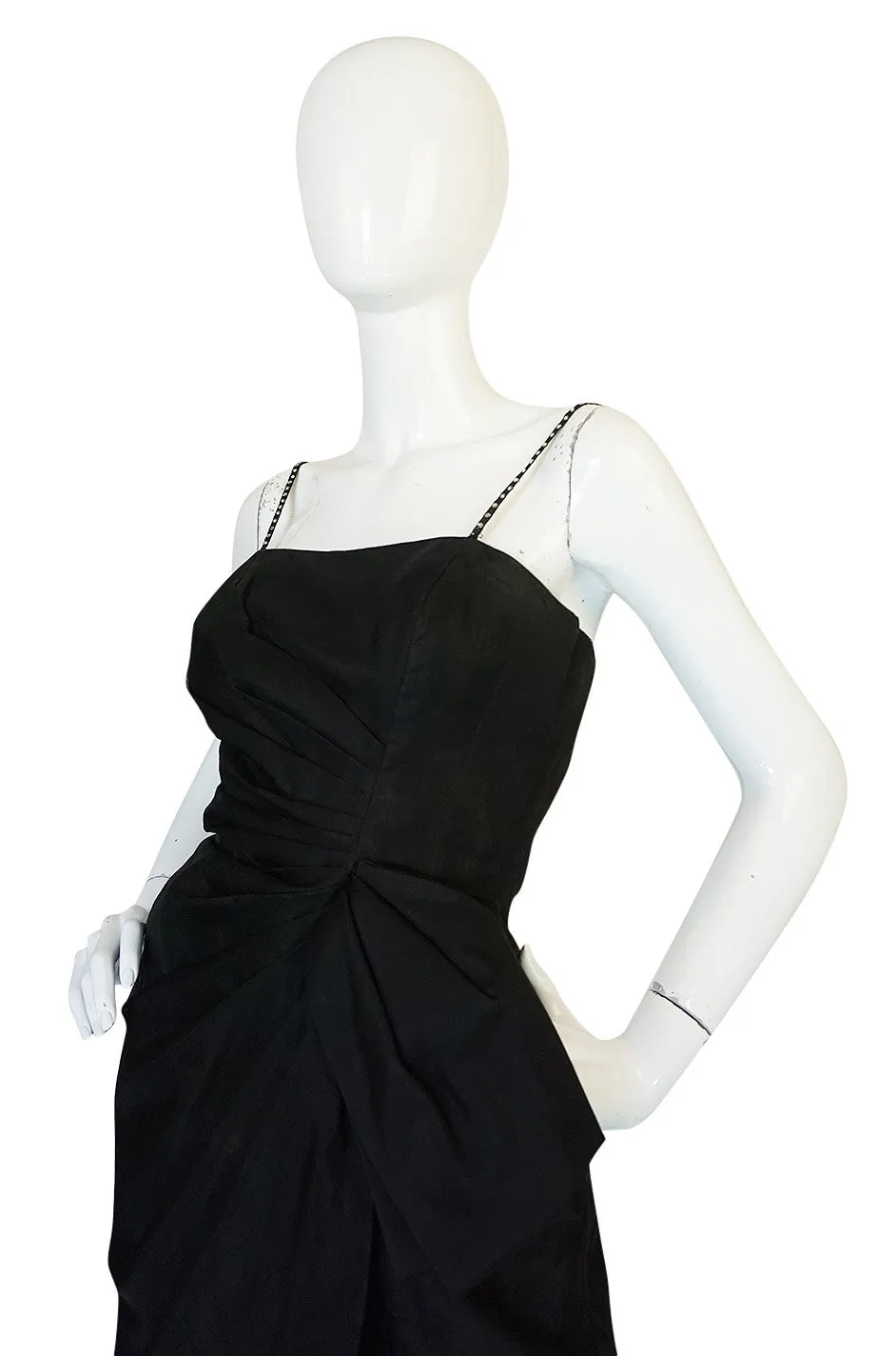 1950s Black Silk Organza Fitted Dress