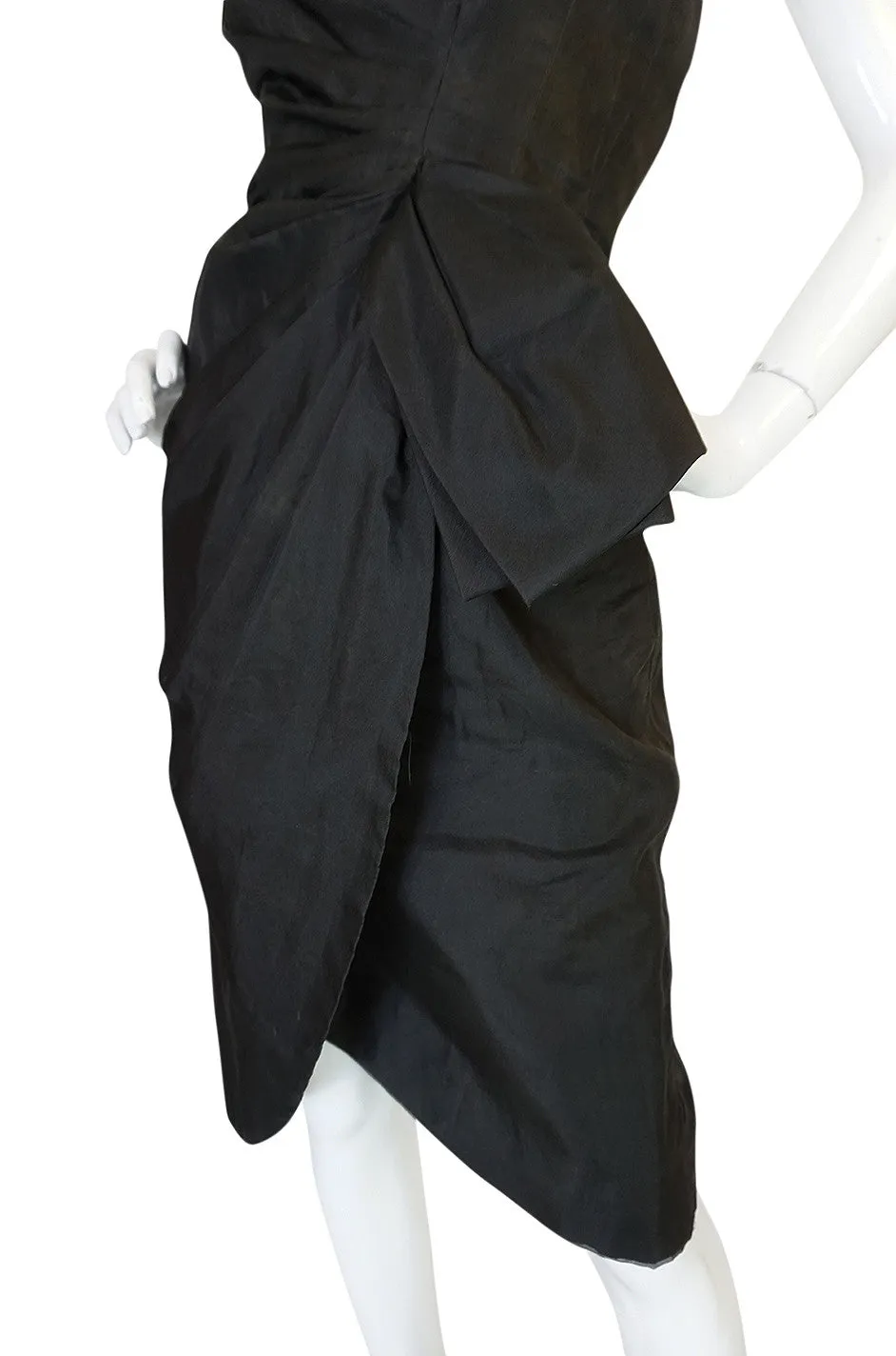 1950s Black Silk Organza Fitted Dress