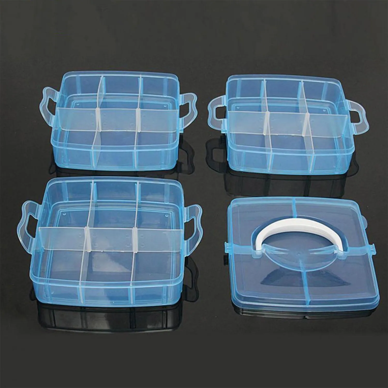 2644 3-Tier 18 Sections Transparent Stackable Adjustable Compartment Slot Plastic Craft Storage Box