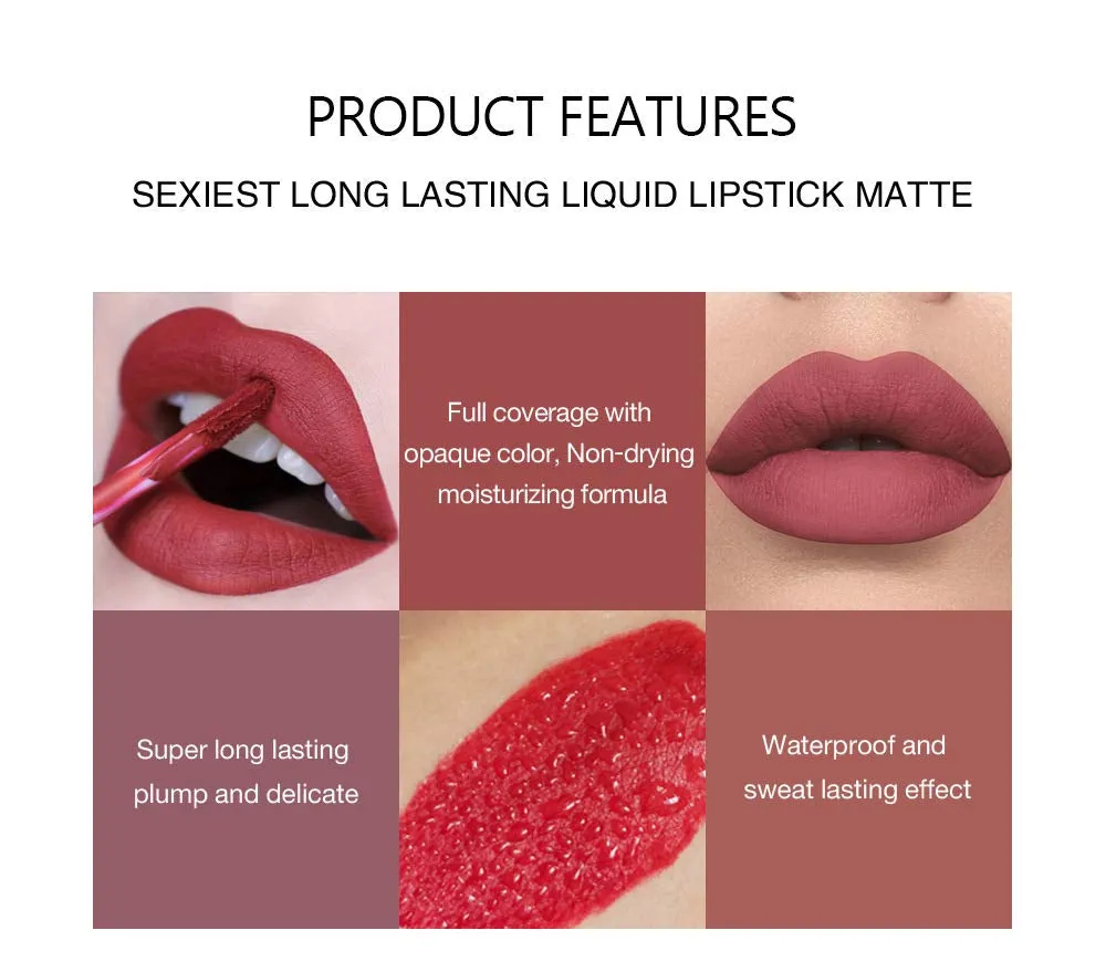 6-Piece Waterproof Matte Liquid Lipstick Set for All-Day Wear - Bold, Non-Stick Velvet Finish