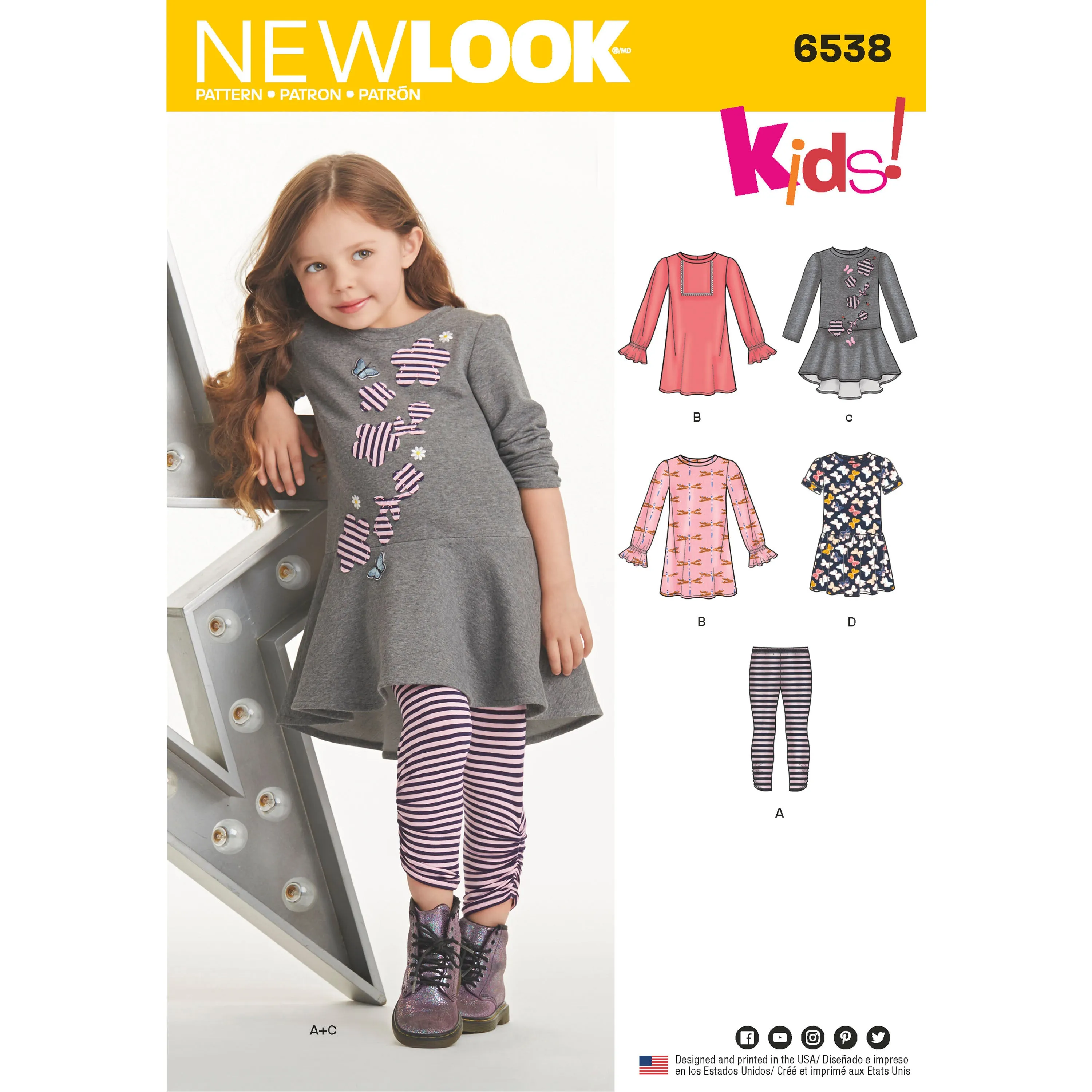 6538 New Look Pattern 6538 Child's Knit Leggings and Dresses