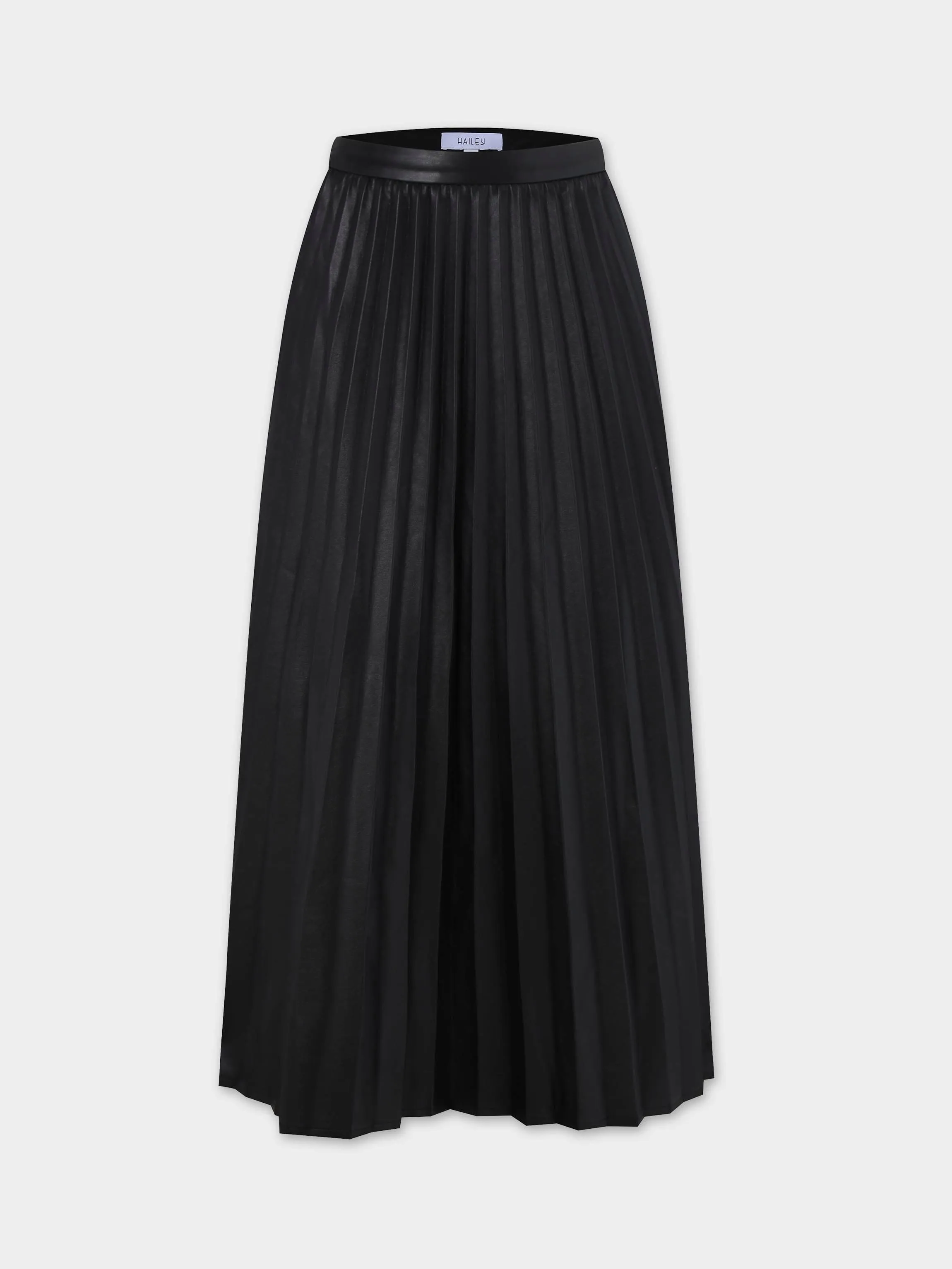 Accordion Pleated Faux Leather Skirt-Black