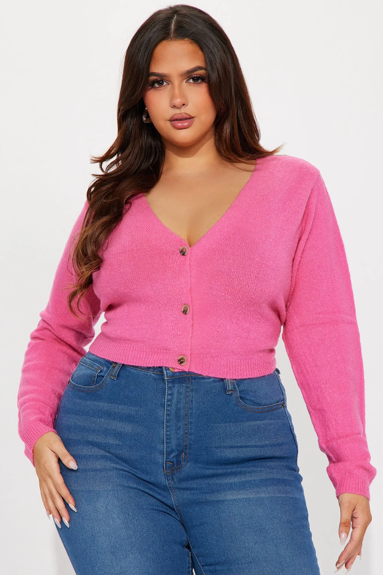 Albyn Cropped Cardigan Sweater - Pink