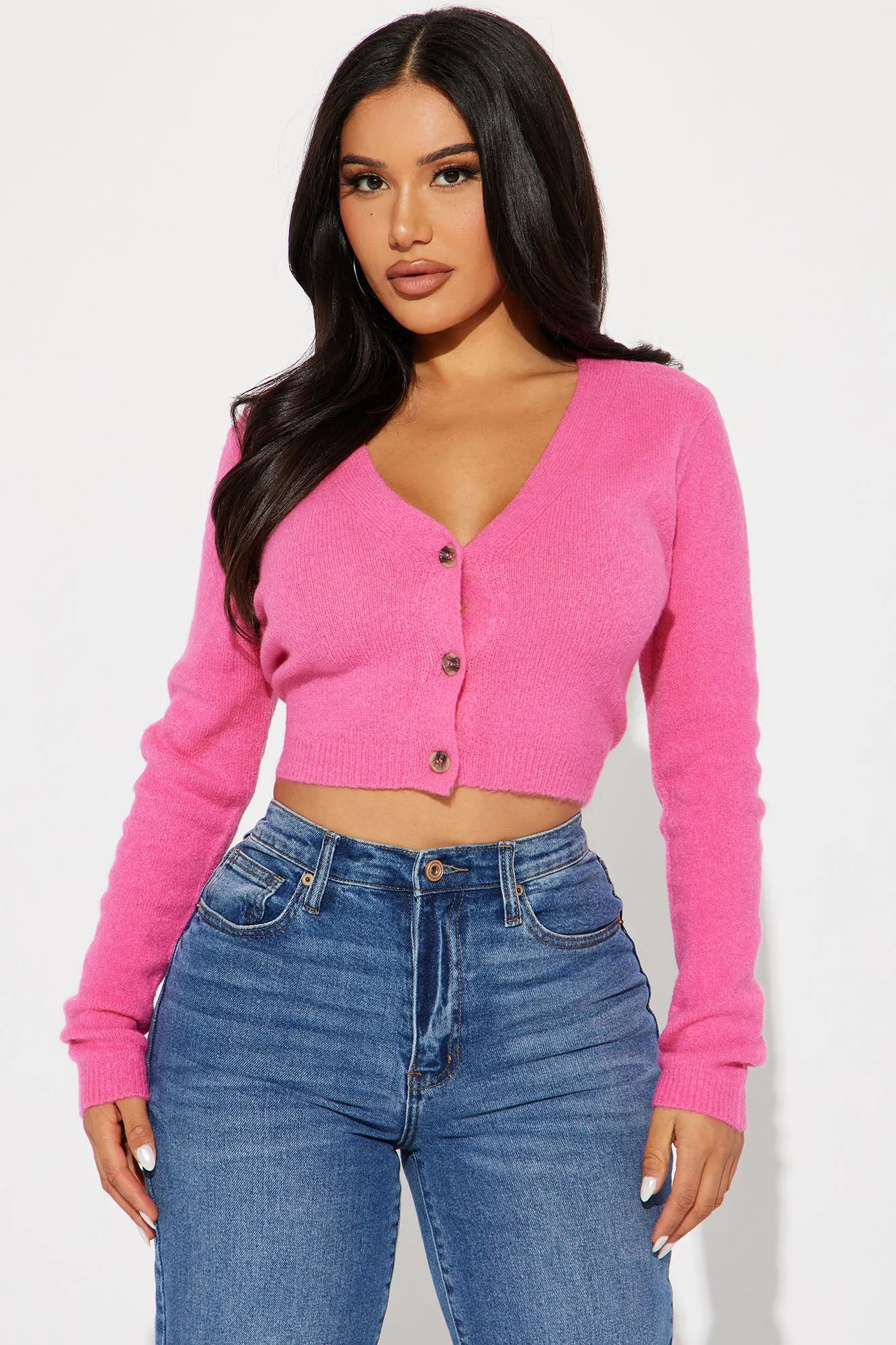 Albyn Cropped Cardigan Sweater - Pink