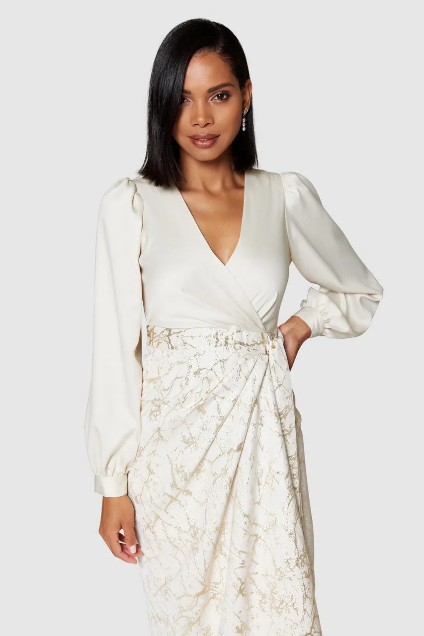 AMY PENCIL WRAP DRESS (CREAM/GOLD)