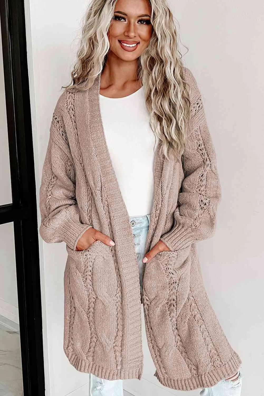 Angela Cable-Knit Dropped Shoulder Cardigan