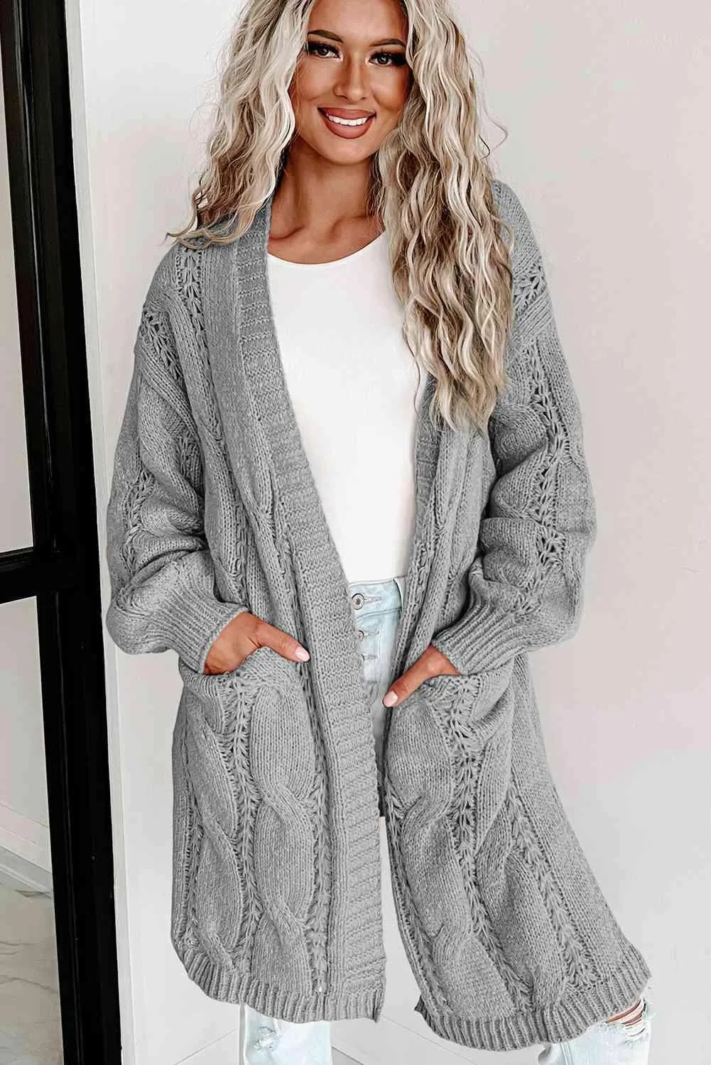 Angela Cable-Knit Dropped Shoulder Cardigan