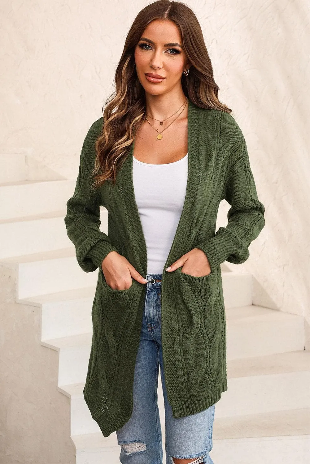 Angela Cable-Knit Dropped Shoulder Cardigan