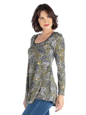 Army Green Paisley Long Sleeve Tunic Top