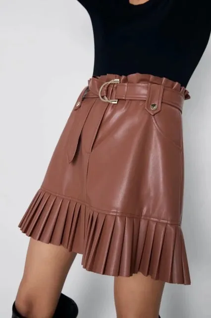 ASHORESHOP Black PU Skirts Women Fashion Faux Leather Skirts