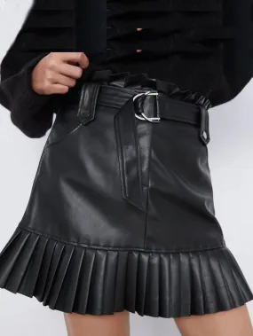 ASHORESHOP Black PU Skirts Women Fashion Faux Leather Skirts