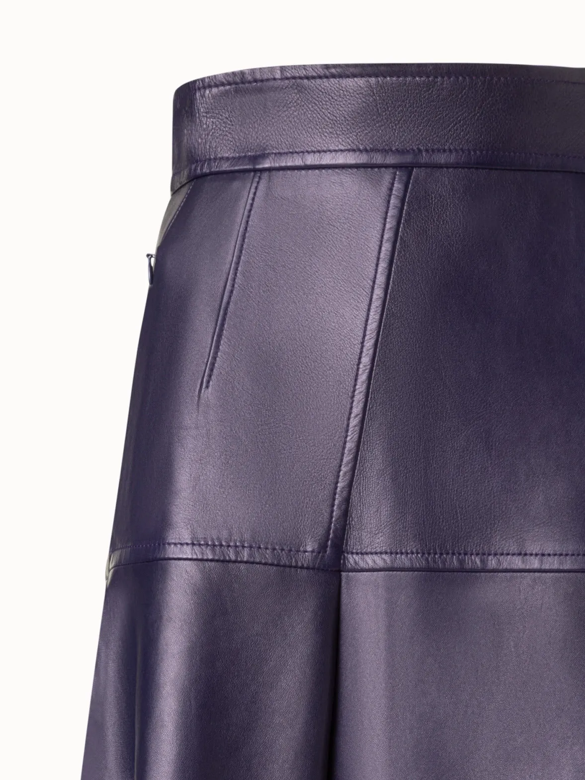 Asymmetrical Pleated Lamb Nappa Leather Midi Skirt