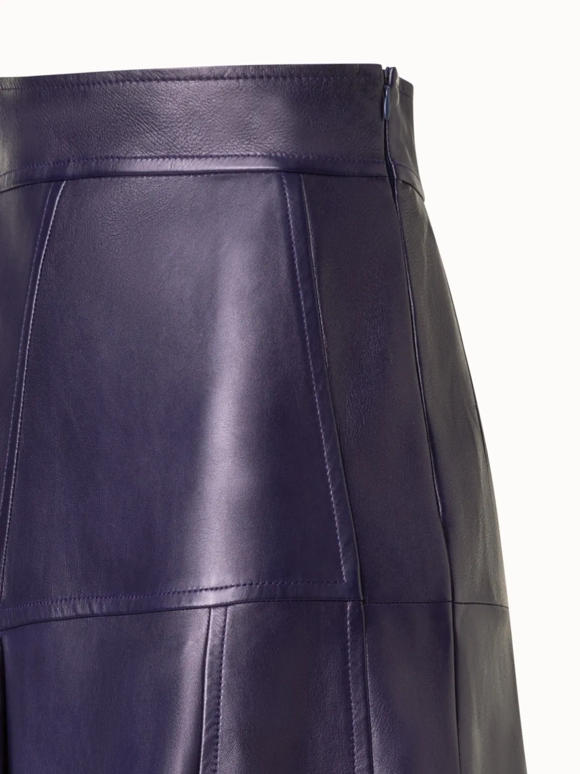 Asymmetrical Pleated Lamb Nappa Leather Midi Skirt