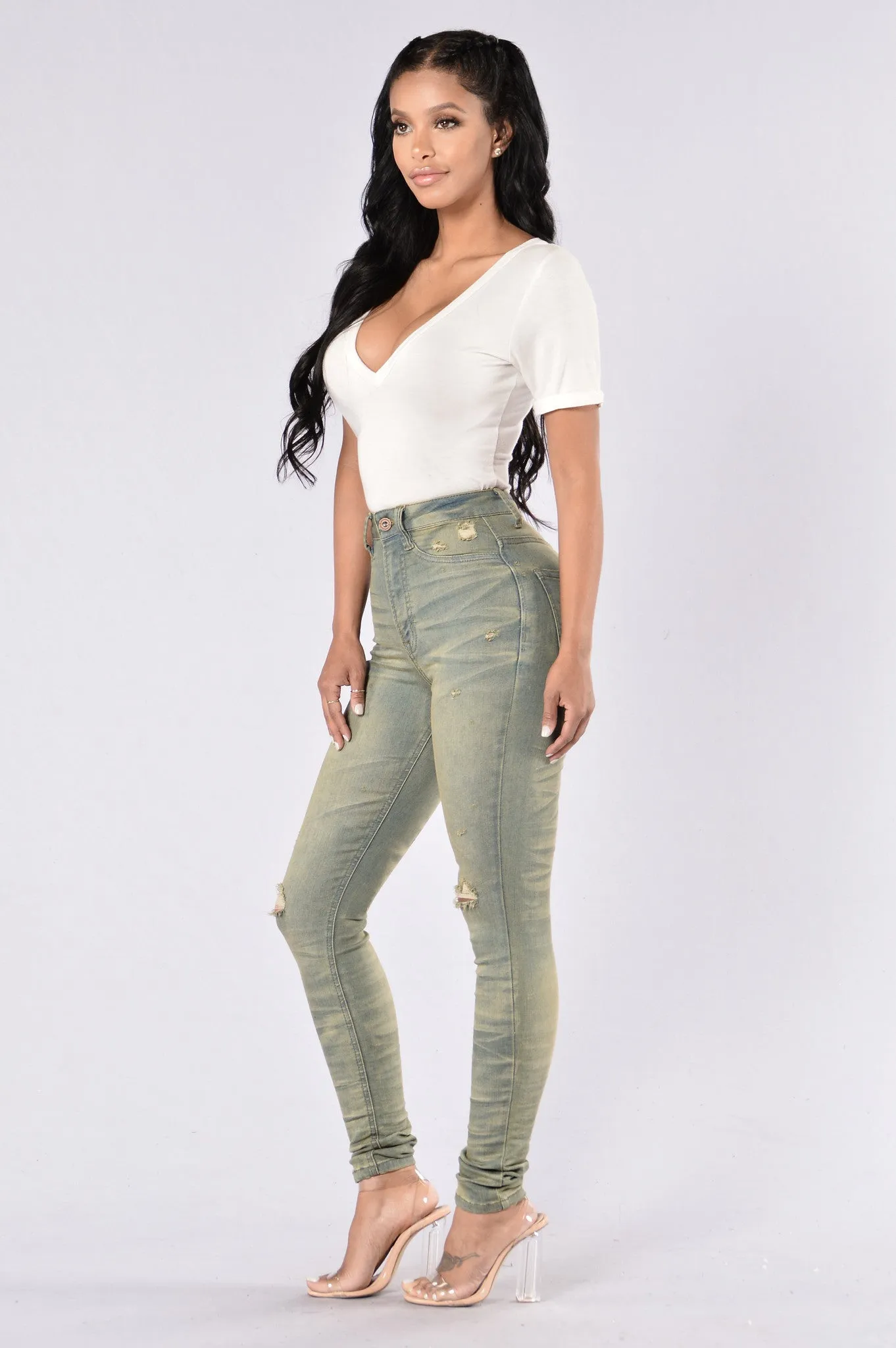 Athena Double Wash Jeans - Olive