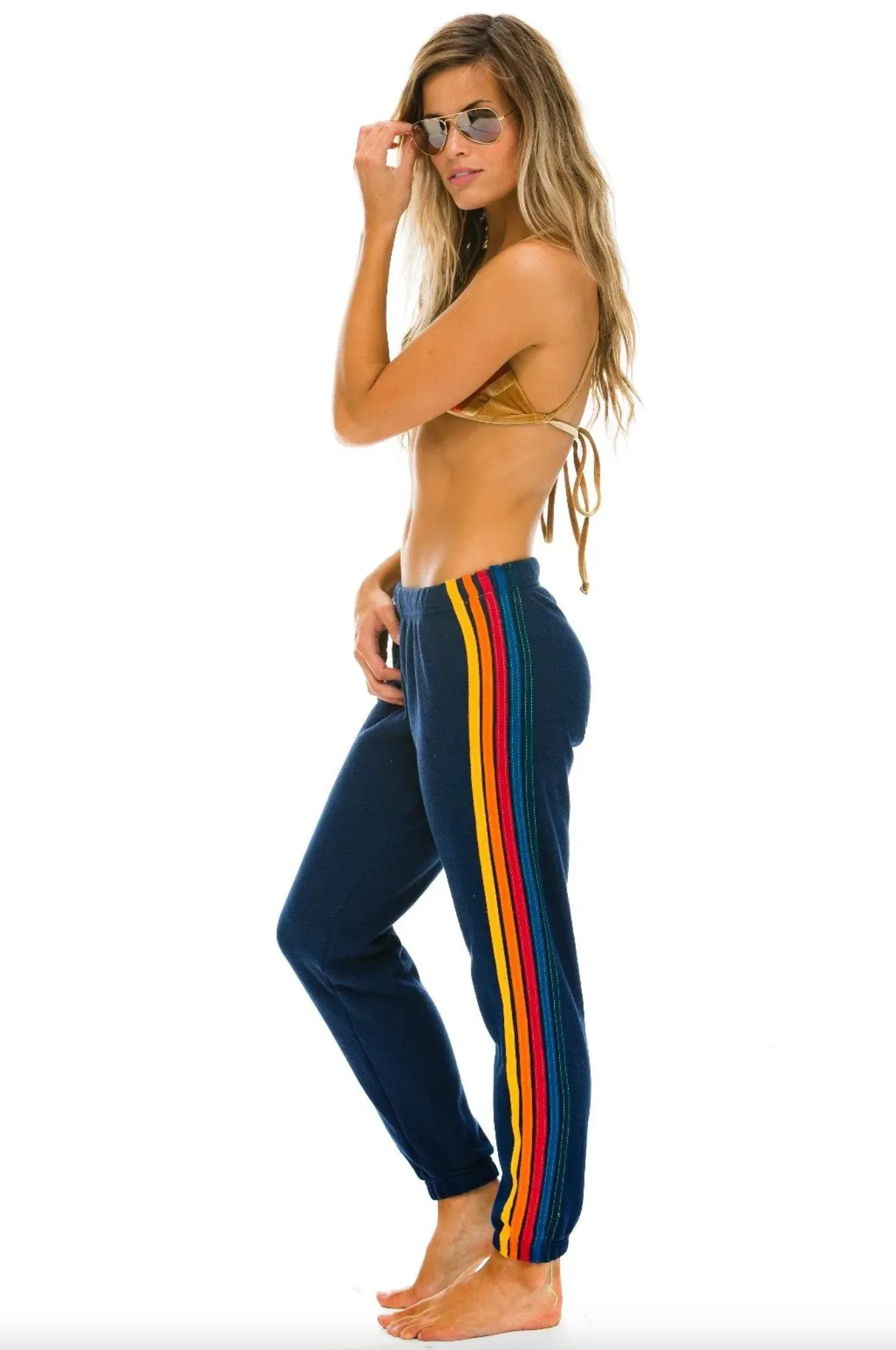 Aviator Nation WOMEN'S 5 STRIPE SWEATPANTS - NAVY