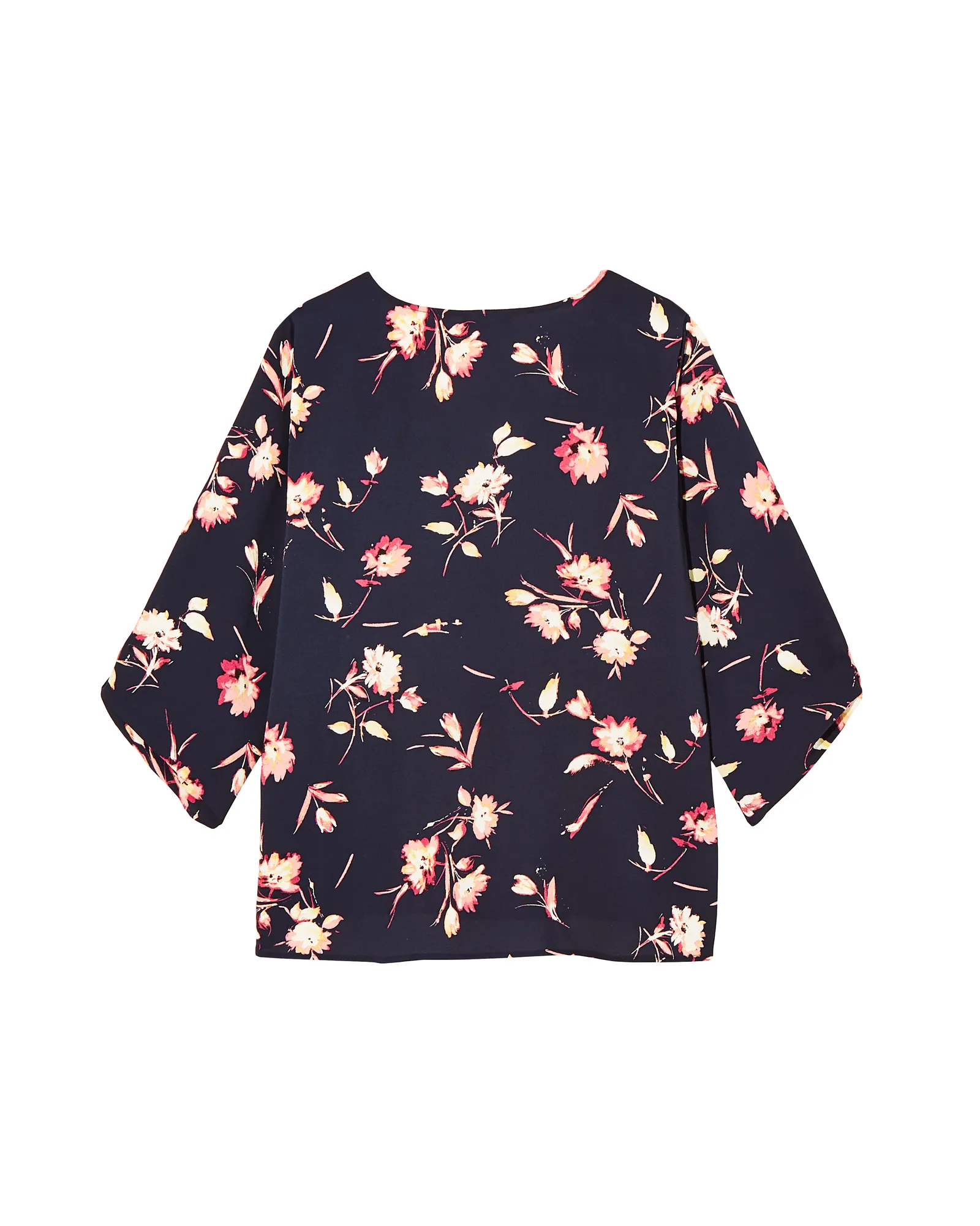 Avril 3/4 Tabbed Sleeve Blouse | Navy / Pink