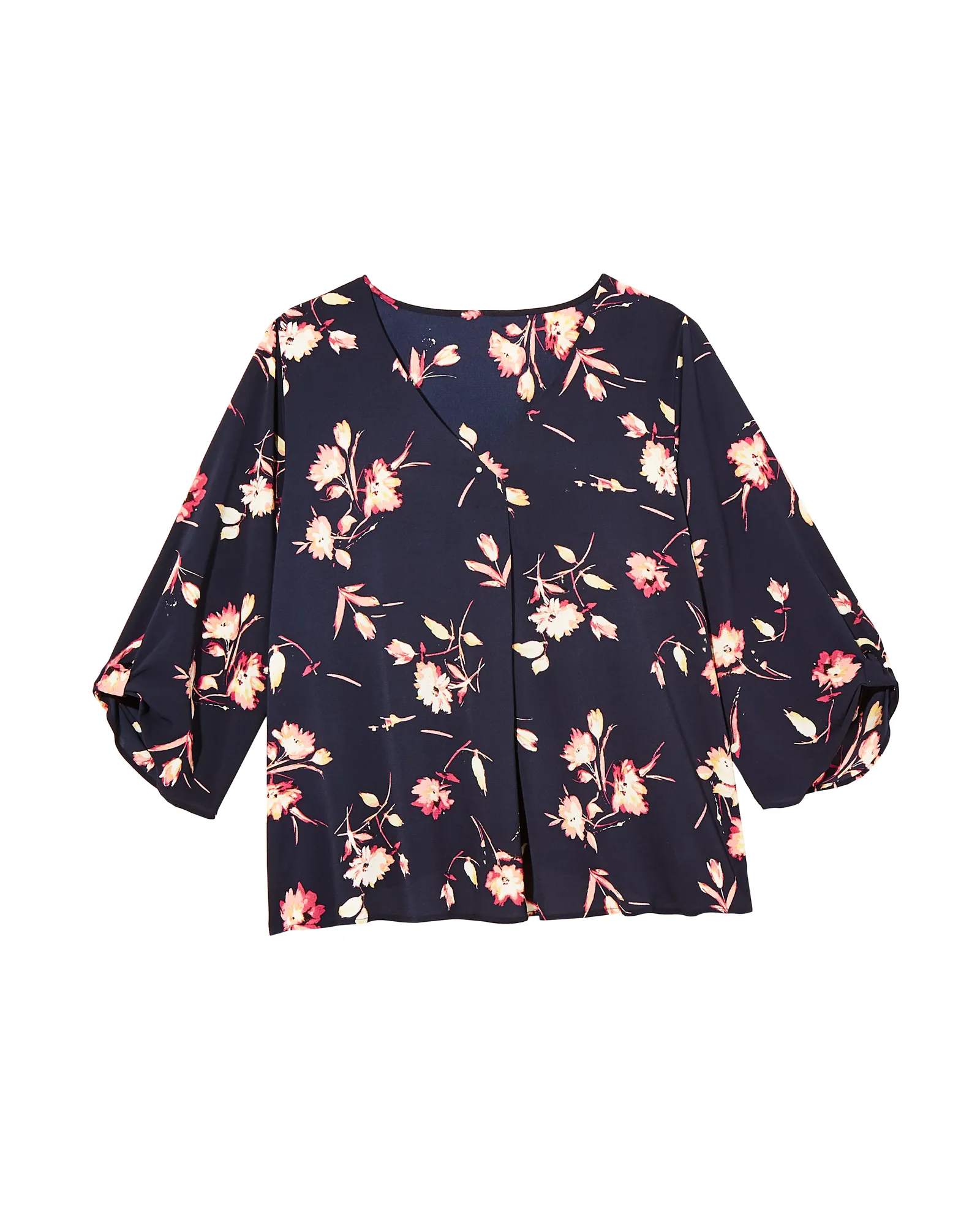 Avril 3/4 Tabbed Sleeve Blouse | Navy / Pink