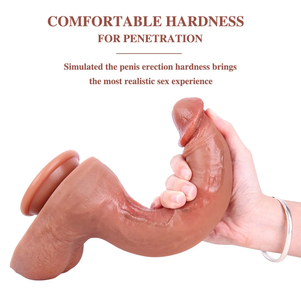 B133 Large Ultra Realistic Curved Dual-Density Silicone Suction Cup Dildo with Raised Veins 9.8 Inch