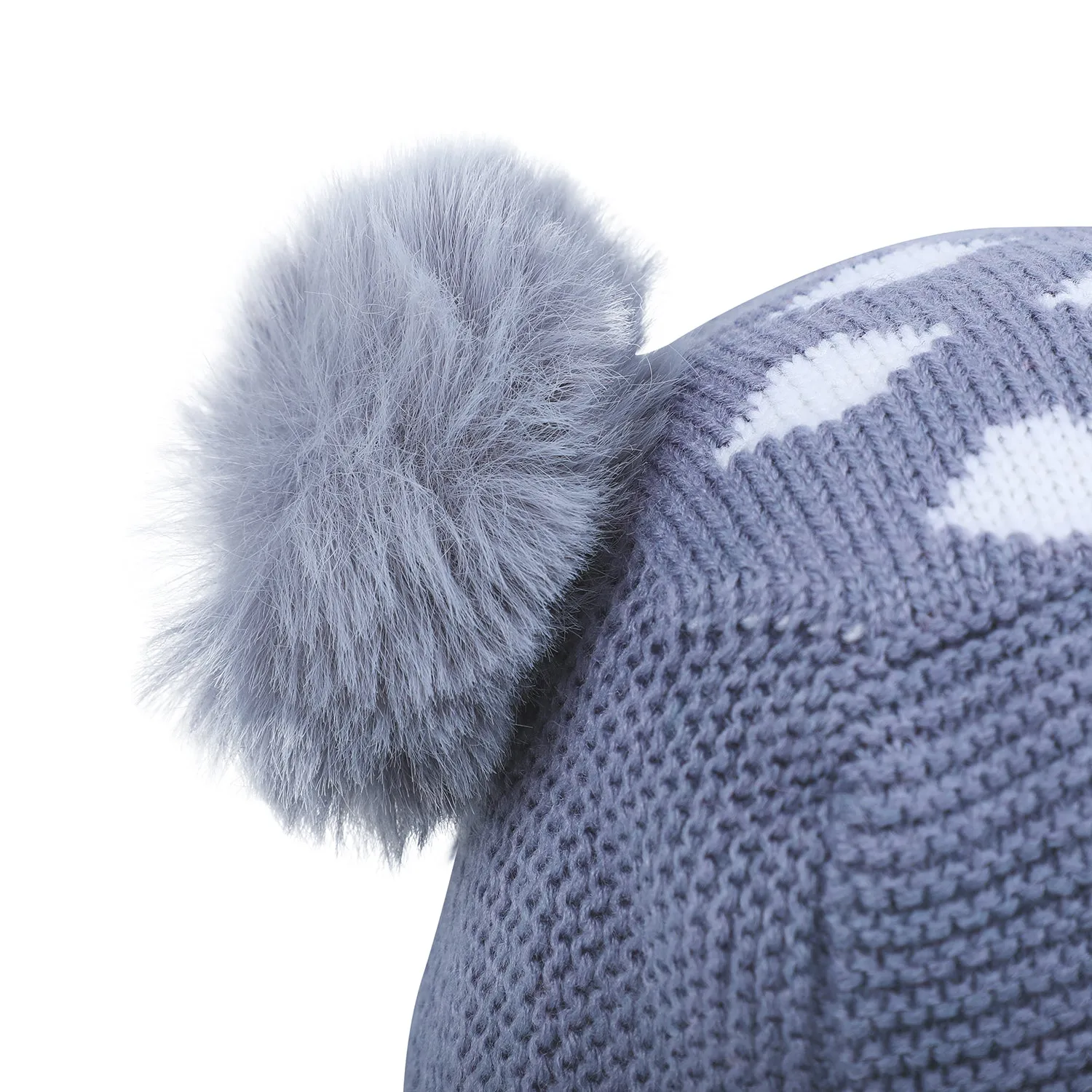 Baby Moo Adorable Pom Pom Knitted Beanie Woollen Cap - Grey