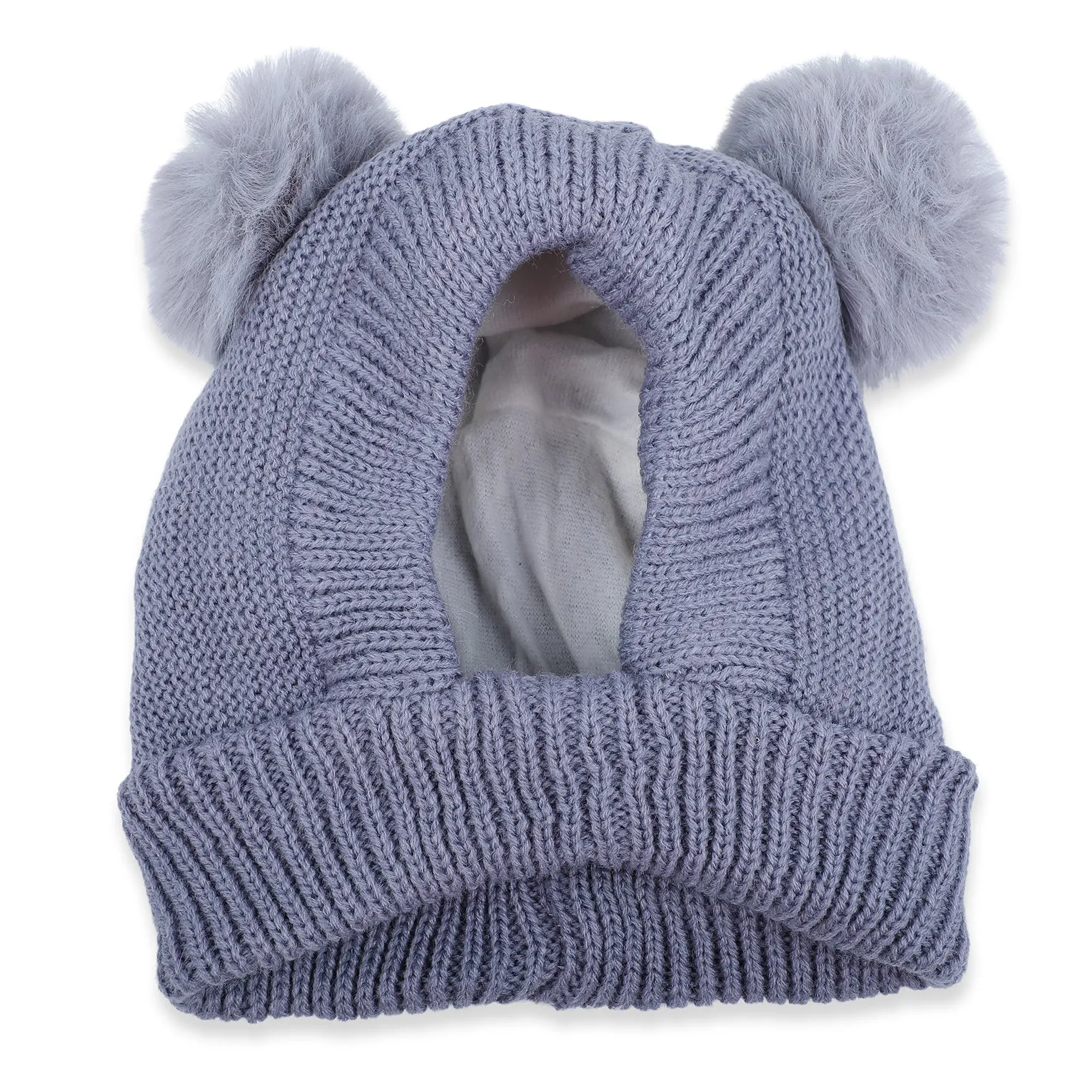 Baby Moo Adorable Pom Pom Knitted Beanie Woollen Cap - Grey