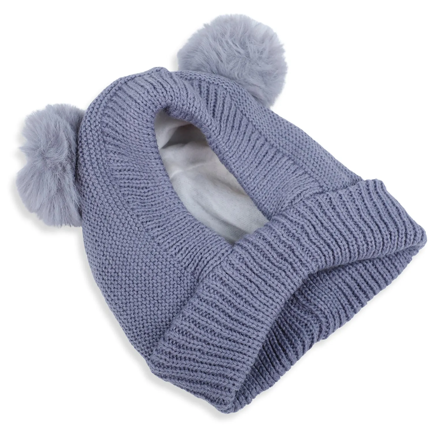 Baby Moo Adorable Pom Pom Knitted Beanie Woollen Cap - Grey