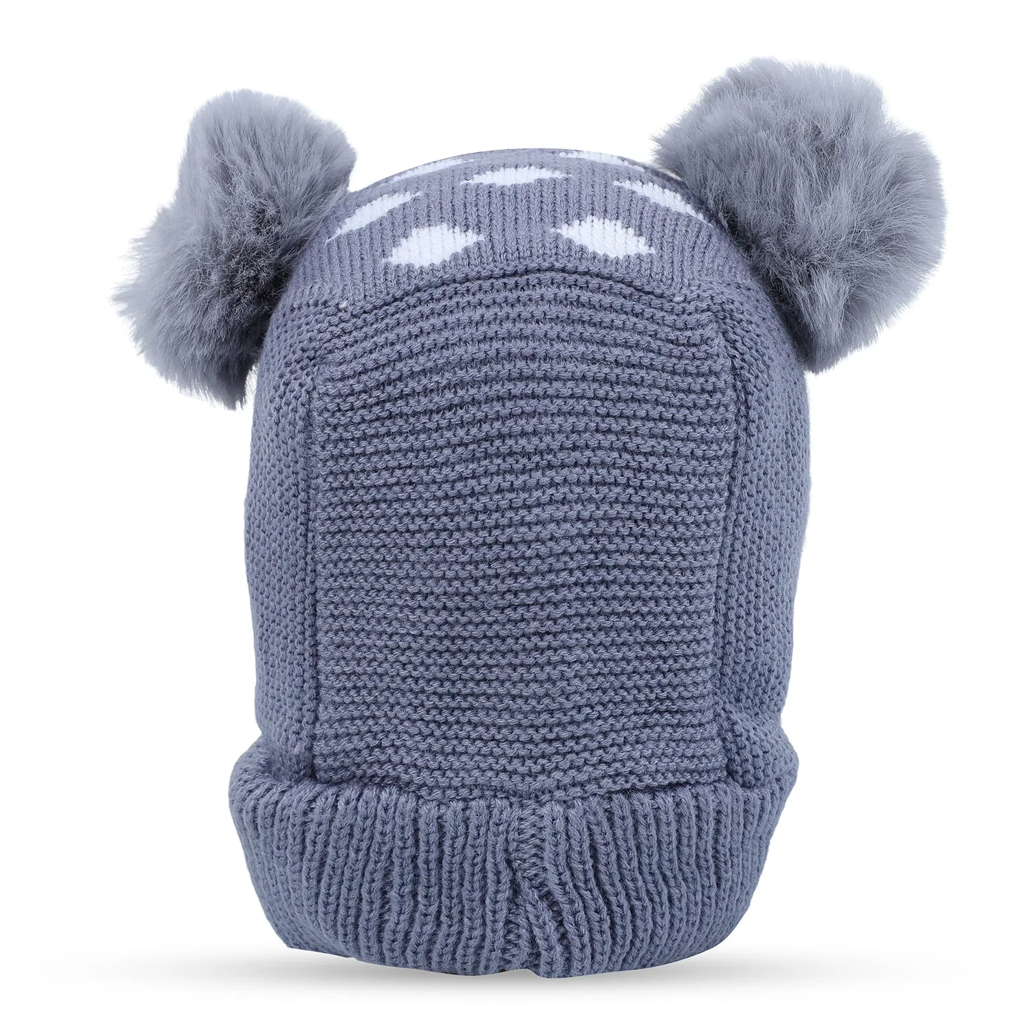 Baby Moo Adorable Pom Pom Knitted Beanie Woollen Cap - Grey