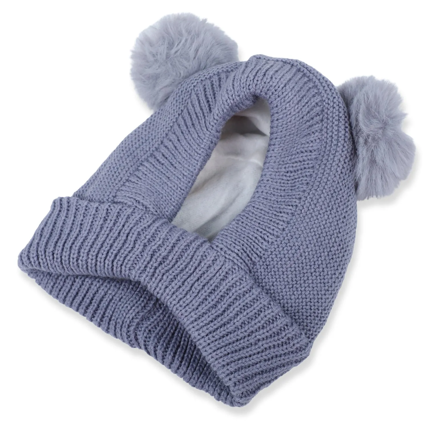 Baby Moo Adorable Pom Pom Knitted Beanie Woollen Cap - Grey