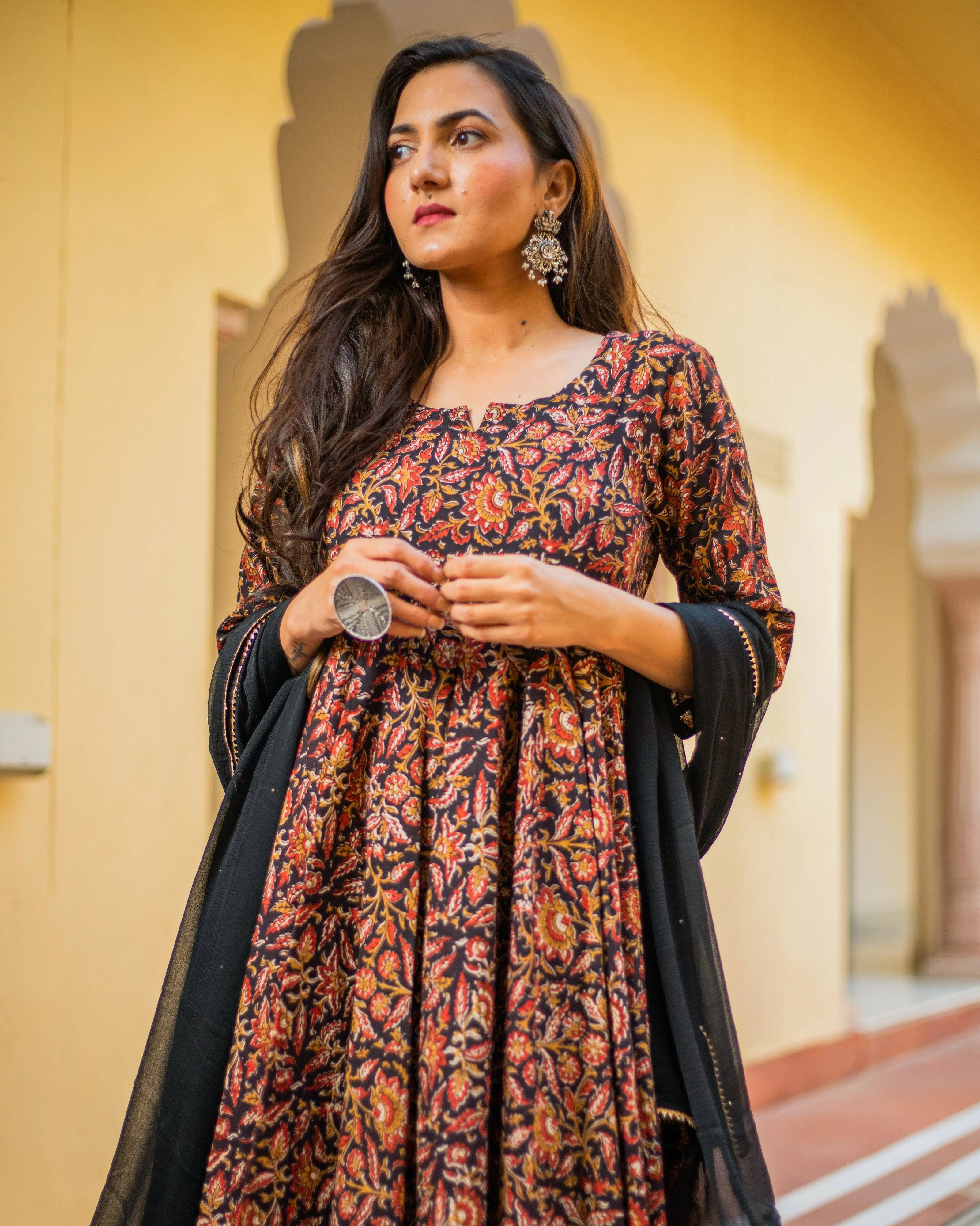 Bagru Print Black and Red Colored Dress Set