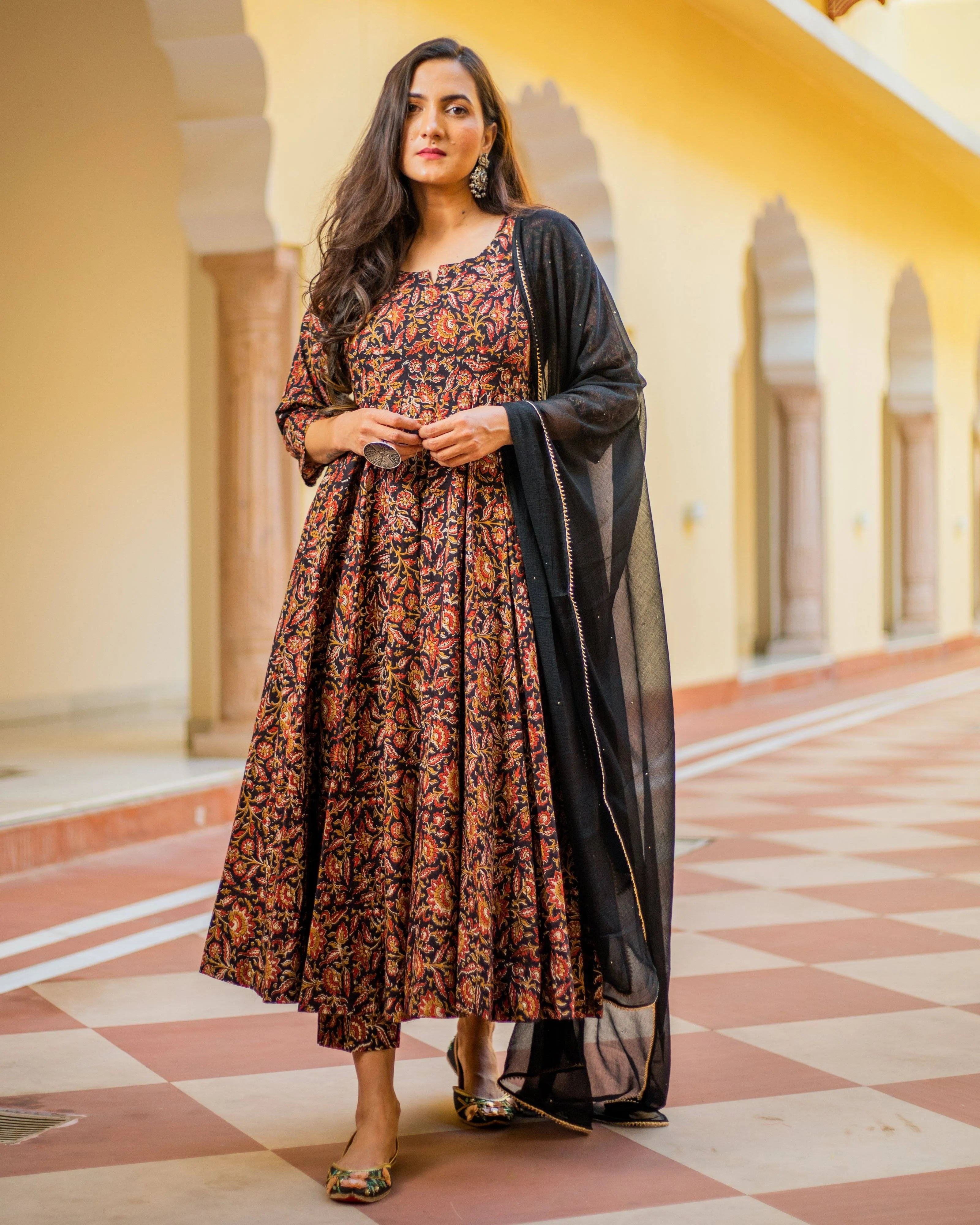 Bagru Print Black and Red Colored Dress Set