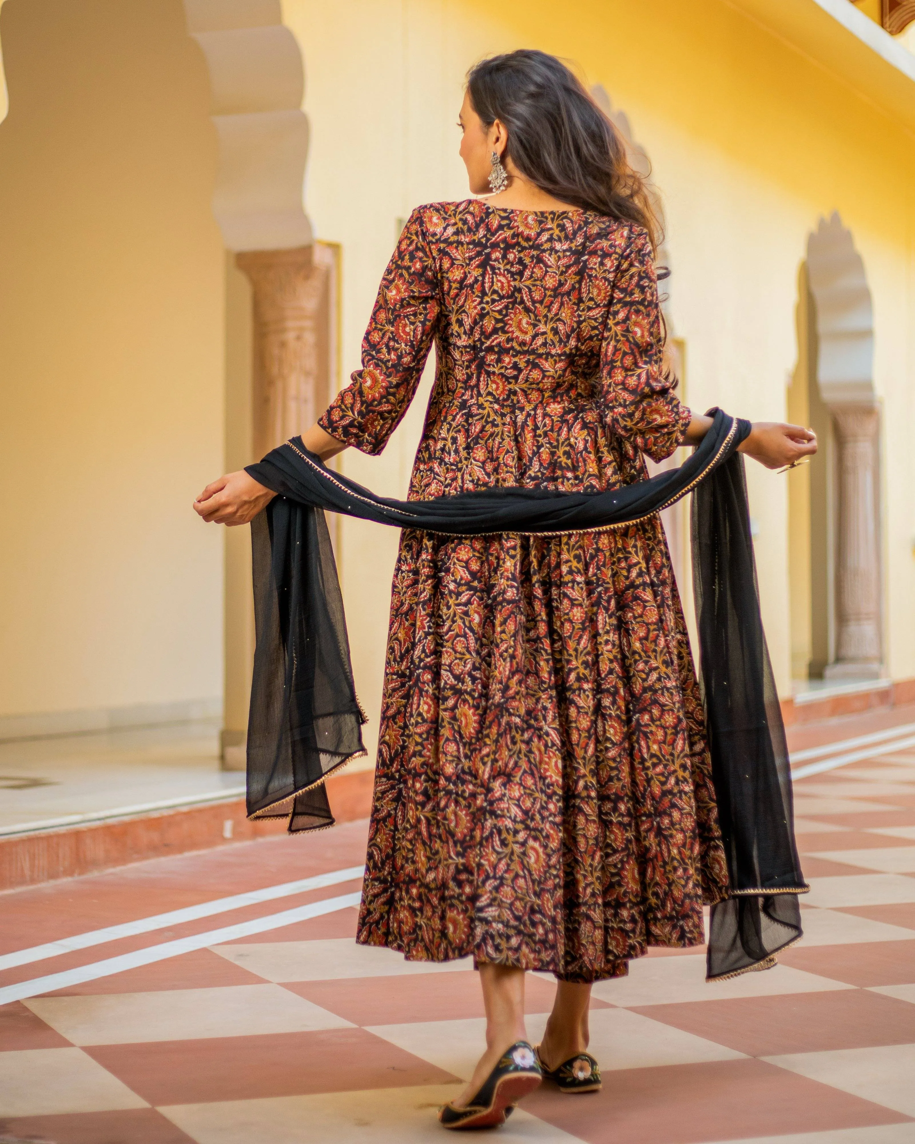 Bagru Print Black and Red Colored Dress Set