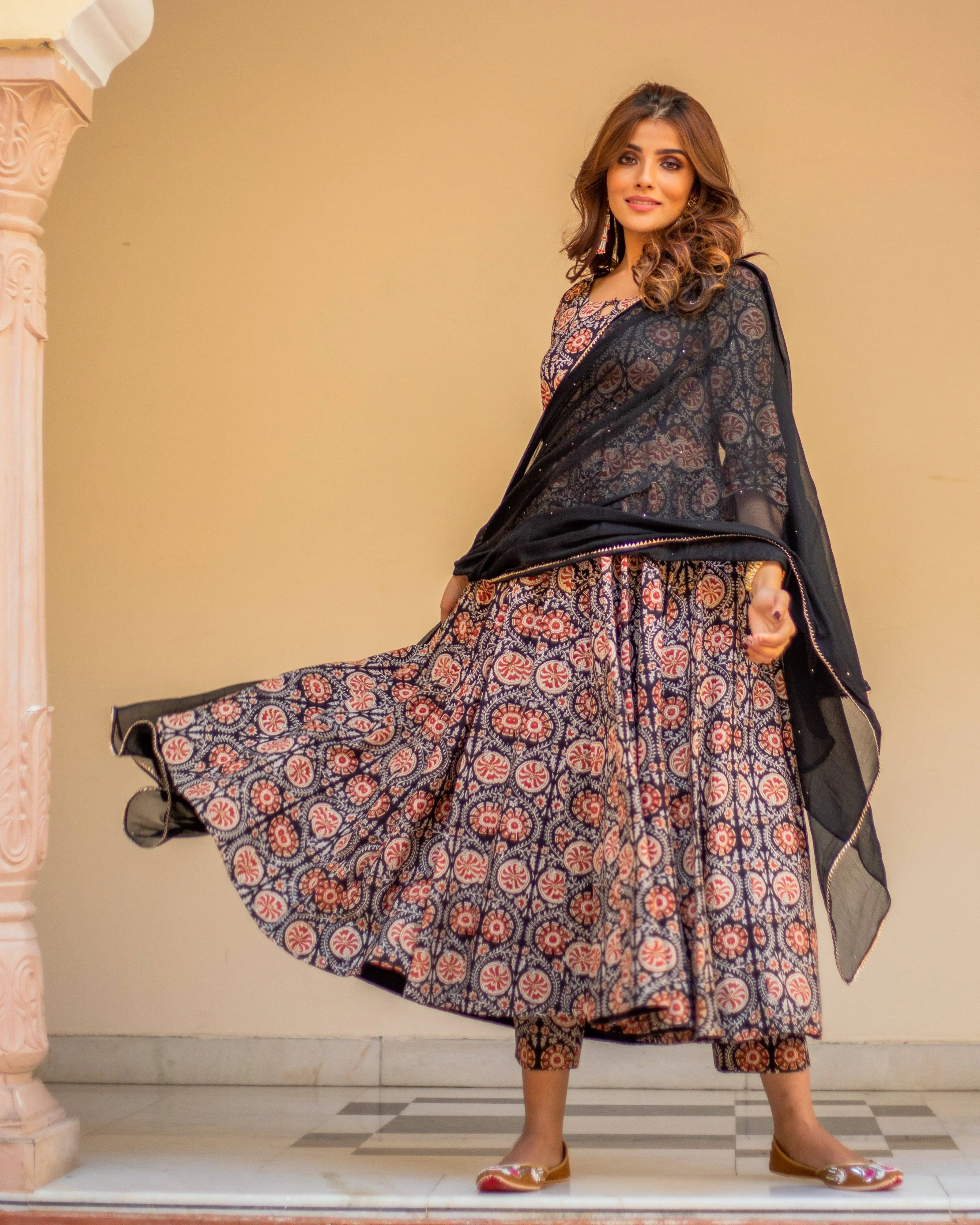 Bagru Print Black Colored Dress Set