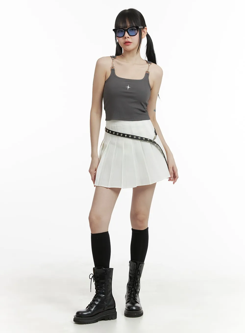 Basic Cotton Pleated Mini Skirt OM426