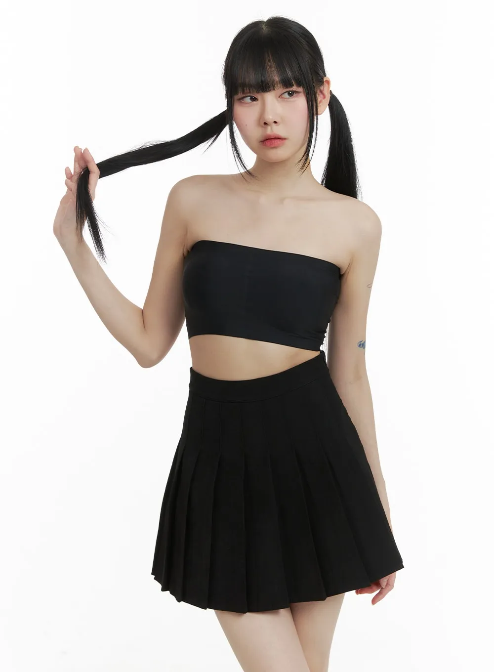 Basic Cotton Pleated Mini Skirt OM426