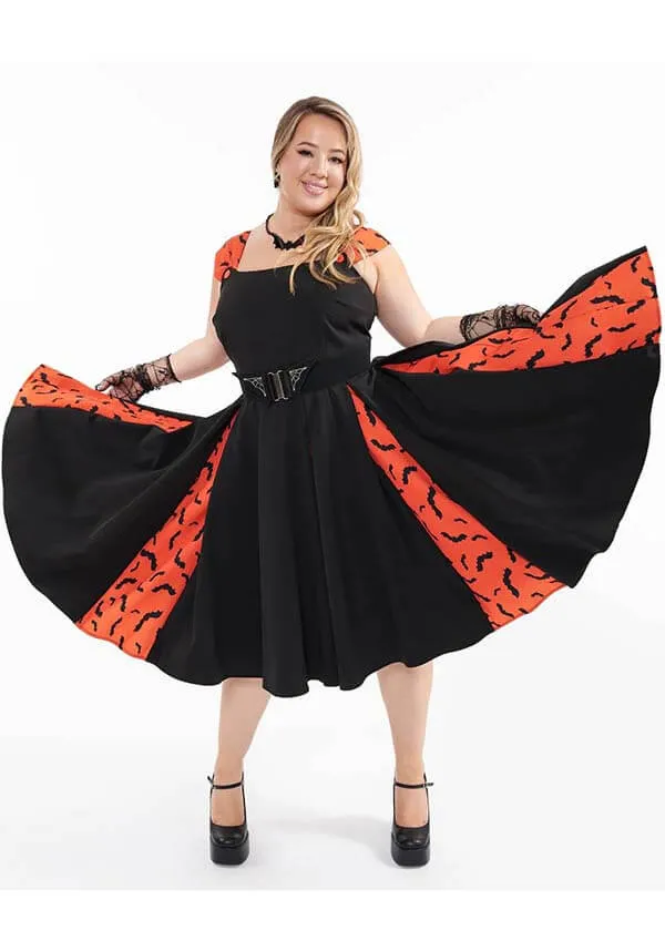 Bat Stripe [Orange & Black] | SWING DRESS