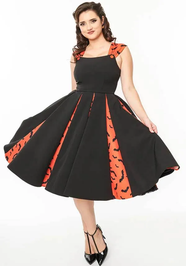 Bat Stripe [Orange & Black] | SWING DRESS