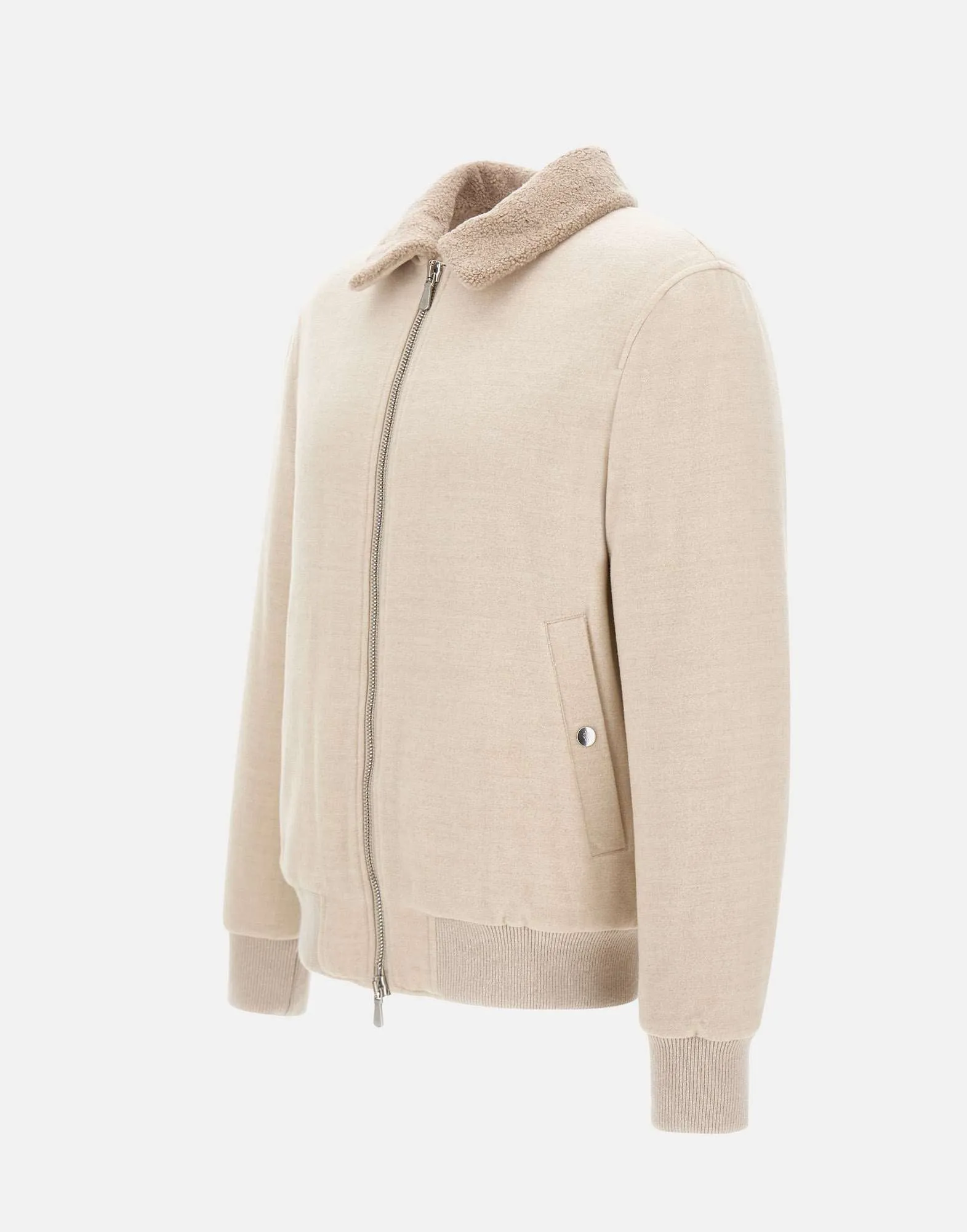 Beige Wool Shearling Collar Jacket