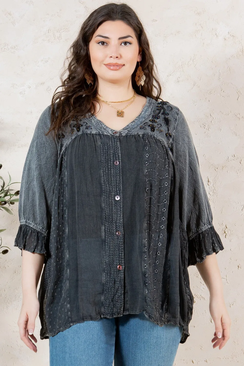 Belle Epoque Embroidered Charcoal Tunic