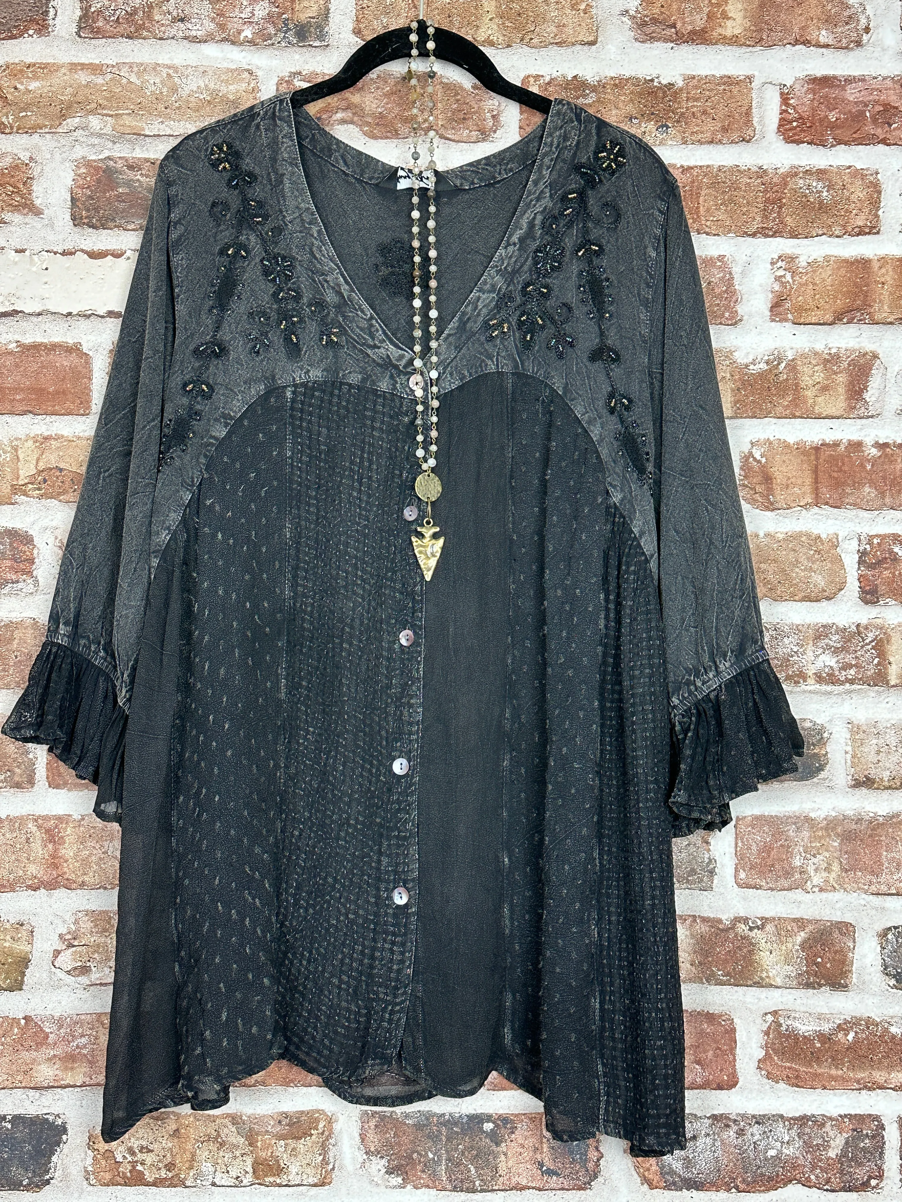 Belle Epoque Embroidered Charcoal Tunic