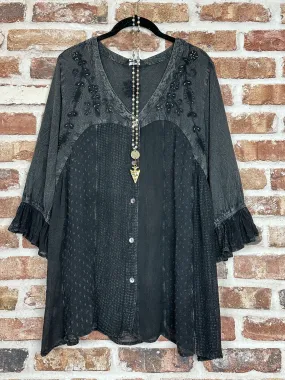 Belle Epoque Embroidered Charcoal Tunic