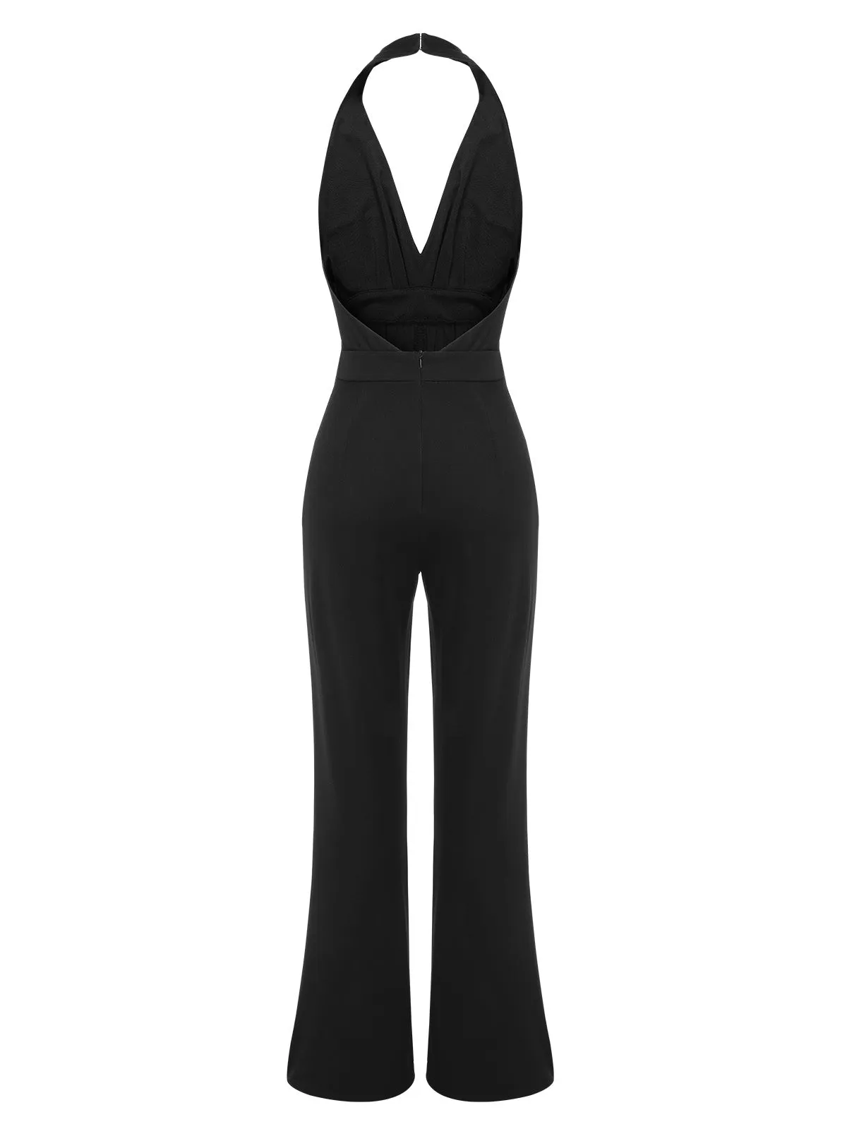 Black 1930s Halter Deep V-Neck Jumpsuit