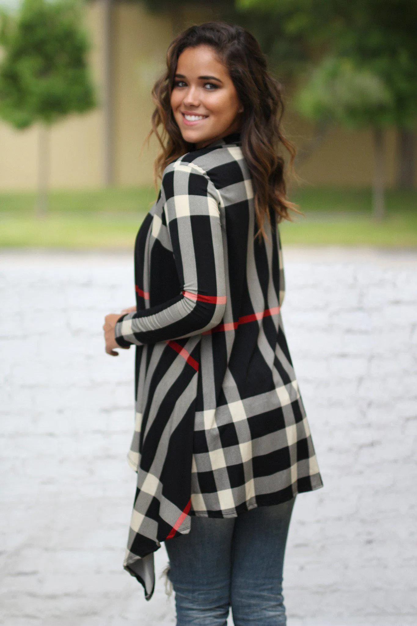 Black Check Print Cardigan