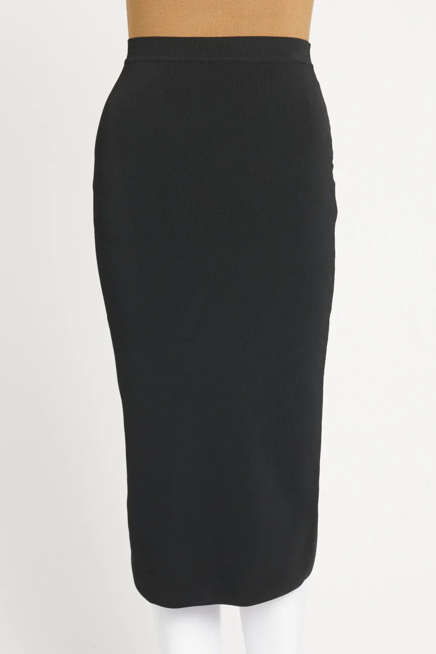 Black Elasticated Preowned Pencil Skirt