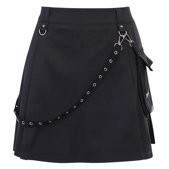 Black High Waist Black Skirts Women Patchwork Bandage Mini Skirt