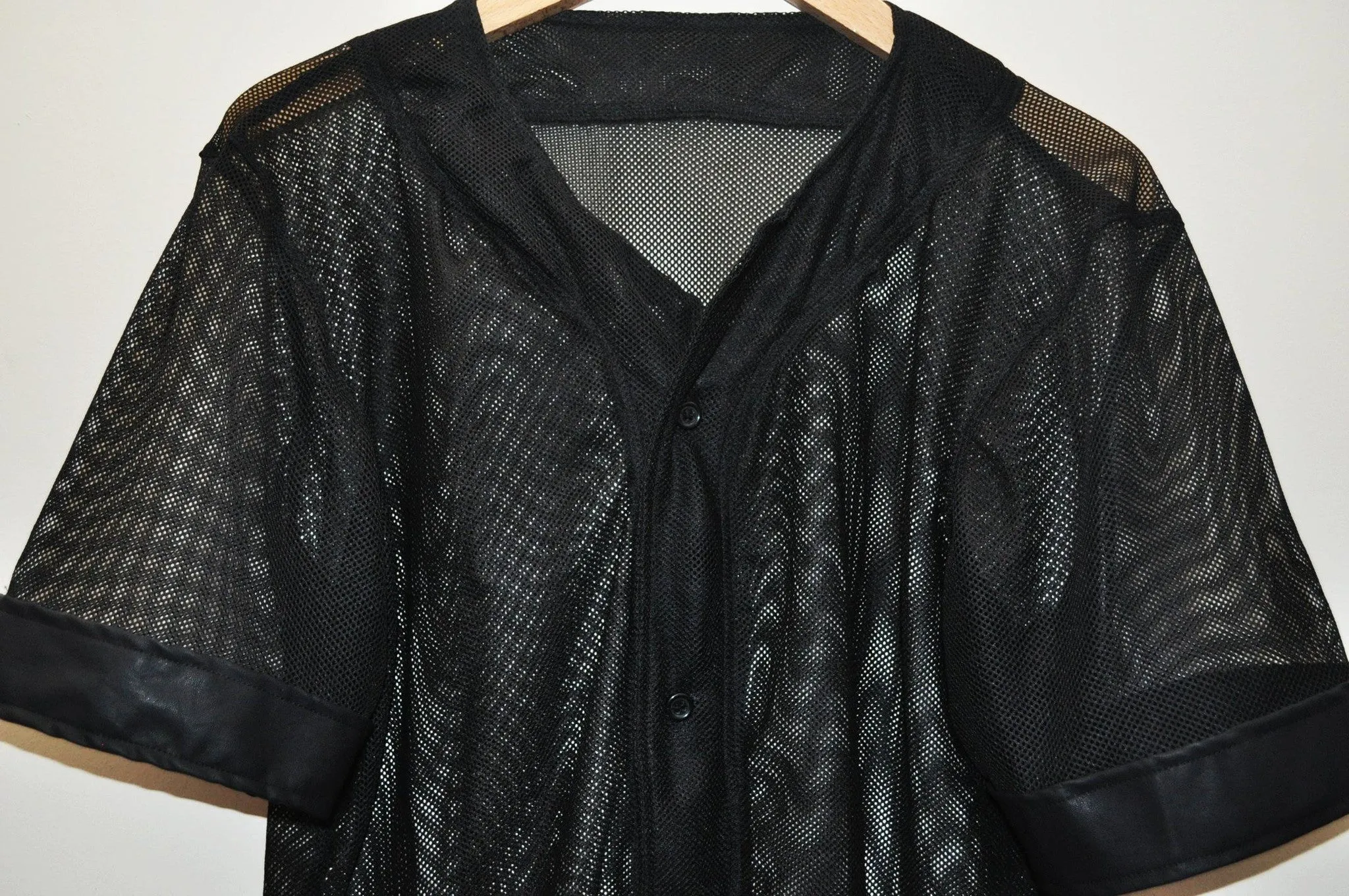 Black Mesh Full Button Custom Baseball Jerseys    // Handmade--