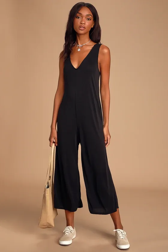 Black V Neck Comfy Jumpsuit