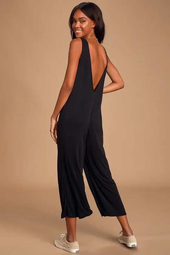 Black V Neck Comfy Jumpsuit