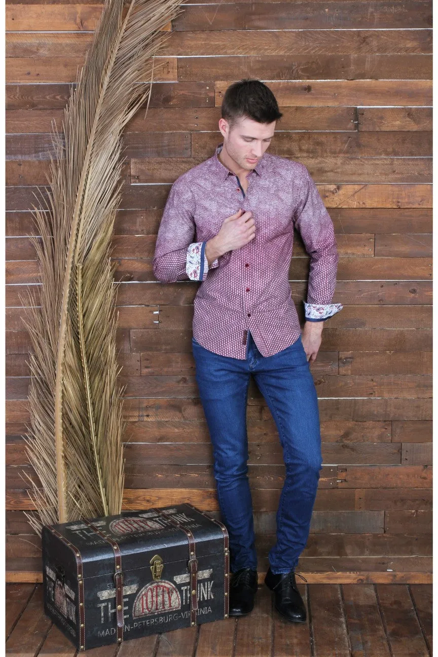 Blended Bordeaux Button Down Shirt With Trim