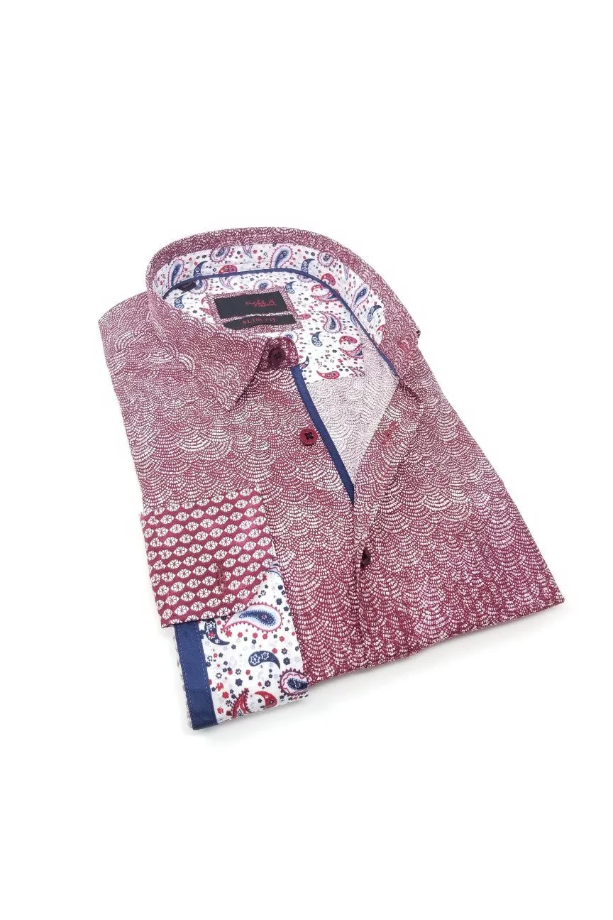 Blended Bordeaux Button Down Shirt With Trim