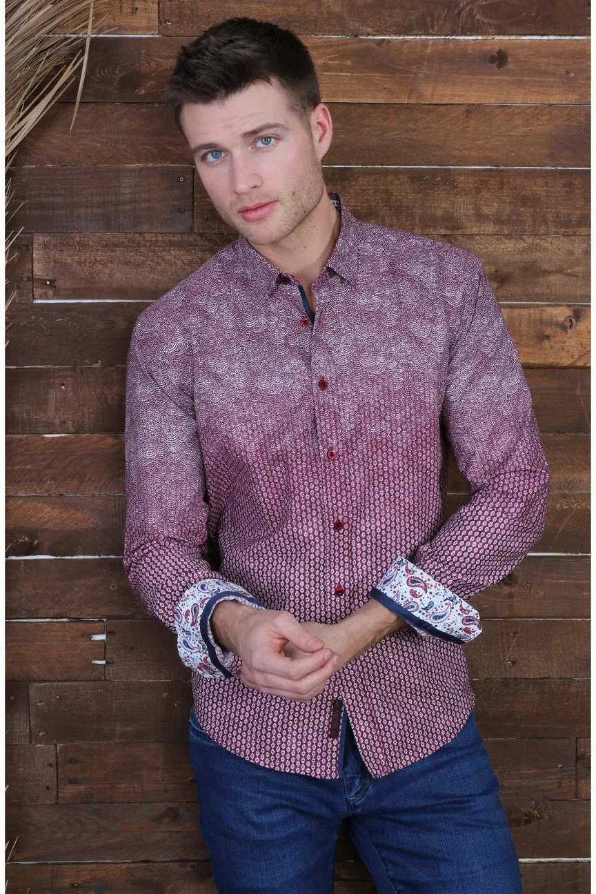 Blended Bordeaux Button Down Shirt With Trim