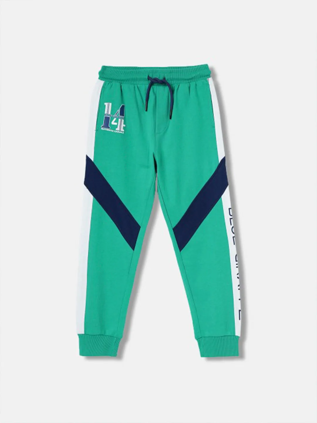 Blue Giraffe Boys Green Color-Blocked Straight Fit Joggers Style Sweatpant